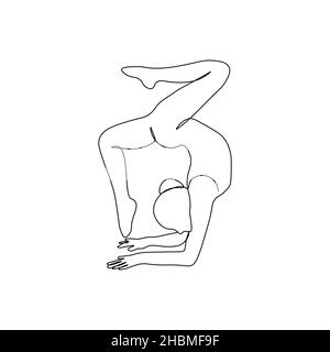 Yoga-Tag. Eine weibliche akrobatin. Durchgehende Linie. Vektordarstellung mit einer einzigen Linie gezeichnet. Stock Vektor