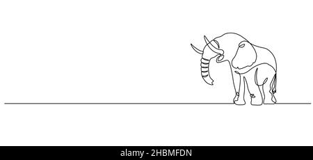 Elefantenschutztag. Der Elefant kommt. Die Inschrift ist in englischer Sprache Blogger. Durchgehende Linie. Vektordarstellung mit einer einzigen Linie gezeichnet. Stock Vektor