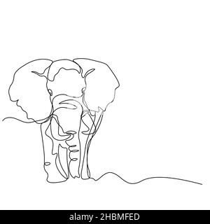 Elefantenschutztag. Der Elefant kommt. Die Inschrift ist in englischer Sprache Blogger. Durchgehende Linie. Vektordarstellung mit einer einzigen Linie gezeichnet. Stock Vektor