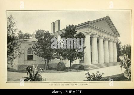 Das Curtis-Lee-Herrenhaus in Arlington [Arlington House, das Robert E. Lee Memorial, früher Custis-Lee Mansion genannt,[5] ist ein griechisches Herrenhaus im Stil der Wiederbelebung in Arlington, Virginia, USA, das einst die Heimat des konföderierten Armeegenerals Robert E. Lee war. Es blickt auf den Potomac River und die National Mall in Washington, D.C. während des amerikanischen Bürgerkrieges wurden die Anlagen der Villa als Standort des Arlington National Cemetery ausgewählt, Zum Teil, um sicherzustellen, dass Lee nie wieder in der Lage sein, zu seinem Haus zurückzukehren]. Aus der "Washington, ein Führer in die Stadt", für die de vorgesehen Stockfoto