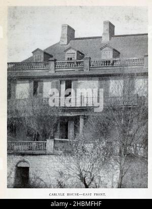 Das Carlyle House ist ein historisches Herrenhaus in Alexandria, Virginia, USA, das 1751–53 vom schottischen Kaufmann John Carlyle erbaut wurde. Es befindet sich in der Altstadt der Stadt auf der North Fairfax Street zwischen Cameron und King Street. Aus dem "Washington, ein Führer der Stadt", für die Delegierten zur siebten Sitzung des Internationalen Eisenbahnkongresses, 3.-4. Mai 1905 vorgesehen Stockfoto