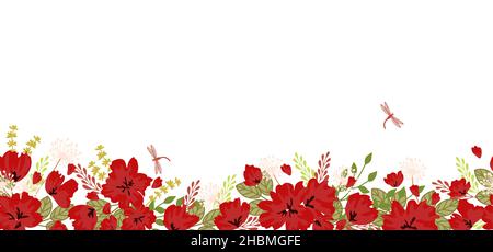 Rote Mohnblumen auf weißem Hintergrund. Florale nahtlose Muster mit großen hellen Flowers.Summer Vektor-Illustration für Print-Textil, Stoff, Geschenkpapier. Stock Vektor