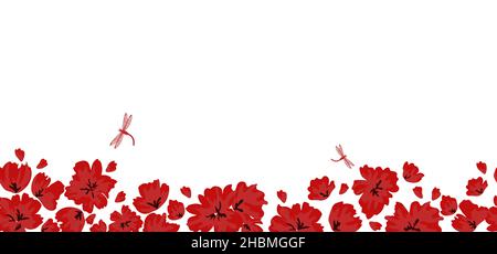 Rote Mohnblumen auf weißem Hintergrund. Florale nahtlose Muster mit großen hellen Flowers.Summer Vektor-Illustration für Print-Textil, Stoff, Geschenkpapier. Stock Vektor