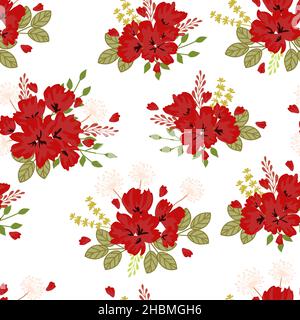 Rote Mohnblumen auf weißem Hintergrund. Florale nahtlose Muster mit großen hellen Flowers.Summer Vektor-Illustration für Print-Textil, Stoff, Geschenkpapier. Stock Vektor