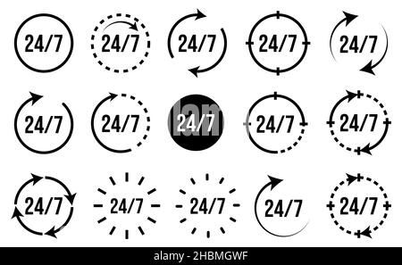 Satz mit 24/7 Servicesymbole. Kundendienst. Vierundzwanzig sieben Vektorgrafiken Stock Vektor