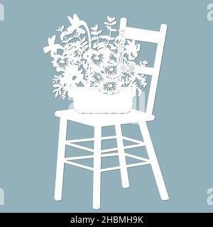 Blumen auf einem Stuhl. Schablone für Laserschneiden und Plotter. Blumen, Blätter zur Dekoration. Vektorgrafik. Sticker Blumen. Plotter und Bildschirm p Stock Vektor