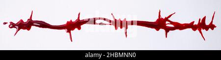 Barbwire mit Blut oder Farbe, Makro-Textur, Banner Stockfoto