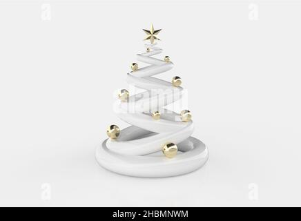 Hintergrund von X-Mas Baum mit goldenen Stern und Kugeln. 3D Rendern. Stockfoto