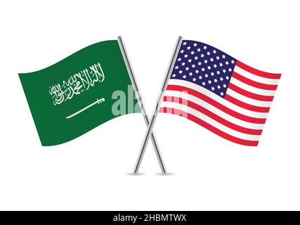 Flaggen von Amerika und Saudi-Arabien. Vektorgrafik. Stock Vektor