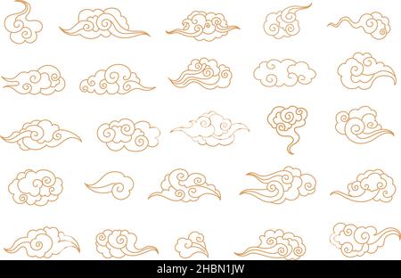 Cartoon chinesische Wolken. Asiatische Stil Tattoo in Form Wolke, orientalische Ornament Elemente koreanisch japanisch thai tibetisch Doodle wolkigen Himmel traditionelle Symbol china ordentlich Vektor Illustration Stock Vektor