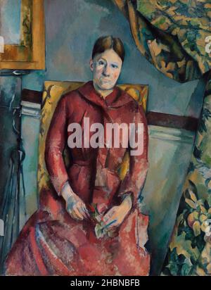 Madame Cézanne (Hortense Fiquet, 1850-1922) in einem roten Kleid (ca. 1888-1890) von Paul Cézanne. Stockfoto