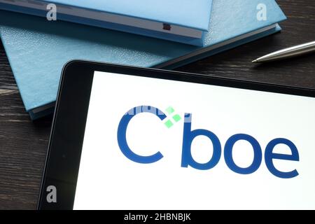 KIEW, UKRAINE - 03. Dezember 2021. Chicago Board Options Exchange CBOE-Logo. Stockfoto