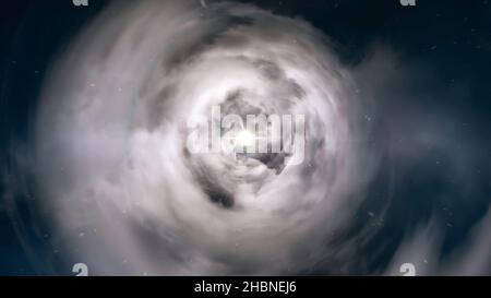 Wurmloch durch Zeit und Raum, Wolken und Millionen von Sternen. Farbenfrohe Animation Für Weltraumreisen. Verziehen Sie sich geradeaus durch diese wissenschaftliche FIC Stockfoto
