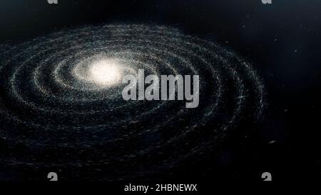 Fliegen durch das Universum voller Sterne auf schwarzem Hintergrund, nahtlose Schleife. Atemberaubende spiralförmige kosmische Landschaft. Stockfoto