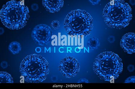 Coronavirus Omicron Version abstrakter Hintergrund, 3D gerenderter Virus neuester Hintergrund Stockfoto