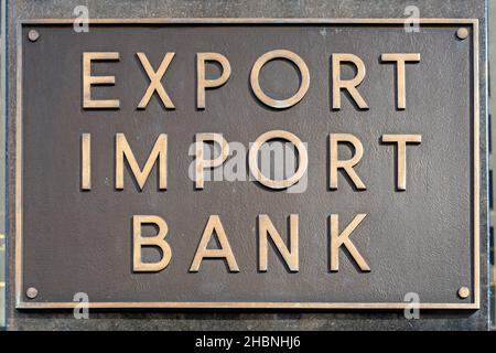 Export Import Bank Zeichen in Washington DC Stockfoto