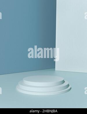 Vektor der blauen abstrakten geometrischen Hintergrund dreifache Plattform. Helle, violette podium- oder Podestkulisse mit 3D Pastellfarben. Vorlage für Produktdesign-Raum Stockfoto