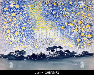 Landschaft mit Sternen (1905-1908) Gemälde in hoher Auflösung von Henri-Edmond Cross. Stockfoto