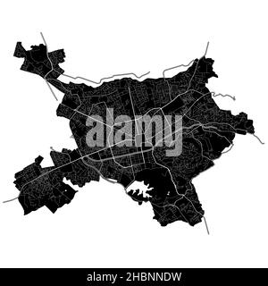 Tirana, Albanien, hochauflösende Vektorkarte mit Stadtgrenzen und bearbeitbaren Pfaden. Der Stadtplan wurde mit weißen Flächen und Linien für Hauptstraßen gezeichnet Stock Vektor