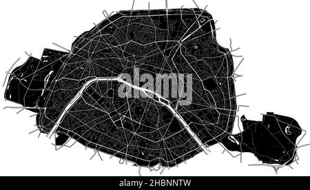 Paris, Paris, Frankreich, Frankreich, hochauflösende Vektorkarte mit Stadtgrenzen und bearbeitbaren Pfaden. Der Stadtplan wurde mit weißen Flächen und Linien f gezeichnet Stock Vektor