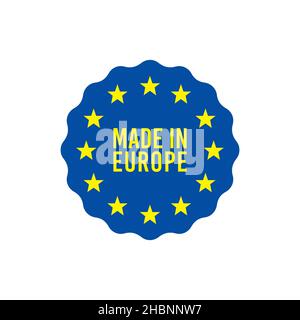 Hergestellt in EU-Qualitätszertifikataufkleber. Vektor Made in EU Produktgarantie Sterne blaue Flagge im Rahmen Stock Vektor