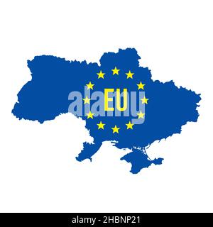 Silhouette der Ukraine-Landkarte mit erope-Flagge. Vektordarstellung von politischen oder geografischen Designelementen Stock Vektor