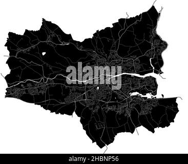 Cork, Irland, hochauflösende Vektorkarte mit Stadtgrenzen und bearbeitbaren Pfaden. Der Stadtplan wurde mit weißen Flächen und Linien für Hauptstraßen gezeichnet, Stock Vektor