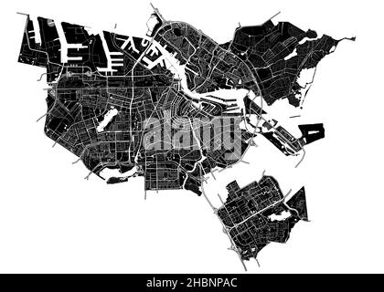 Amsterdam, Niederlande, hochauflösende Vektorkarte mit Stadtgrenzen und bearbeitbaren Pfaden. Der Stadtplan wurde mit weißen Flächen und Linien für Mai gezeichnet Stock Vektor