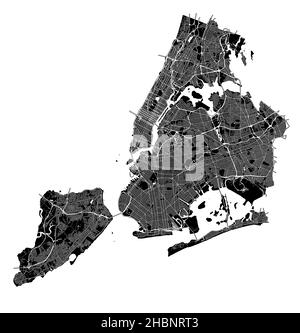 New York City, New York, USA, hochauflösende Vektorkarte mit Stadtgrenzen und bearbeitbaren Pfaden. Der Stadtplan wurde mit weißen Flächen A gezeichnet Stock Vektor