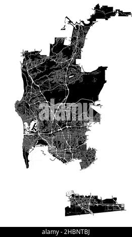 San Diego, Kalifornien, USA, hochauflösende Vektorkarte mit Stadtgrenzen und bearbeitbaren Pfaden. Der Stadtplan wurde mit weißen Flächen und gezeichnet Stock Vektor