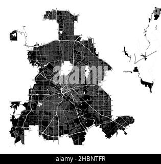 Dallas, Texas, USA, hochauflösende Vektorkarte mit Stadtgrenzen und bearbeitbaren Pfaden. Der Stadtplan wurde mit weißen Flächen und Linien f gezeichnet Stock Vektor