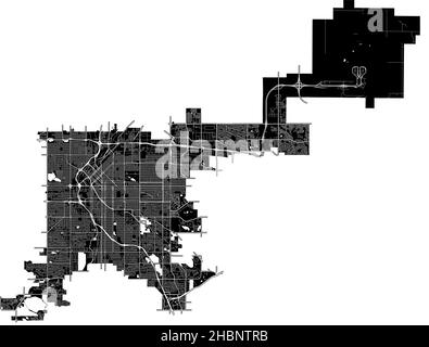 Denver, Colorado, USA, hochauflösende Vektorkarte mit Stadtgrenzen und bearbeitbaren Pfaden. Der Stadtplan wurde mit weißen Flächen und Linien gezeichnet Stock Vektor