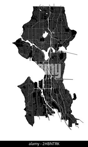 Seattle, Washington, USA, hochauflösende Vektorkarte mit Stadtgrenzen und bearbeitbaren Pfaden. Der Stadtplan wurde mit weißen Flächen und l gezeichnet Stock Vektor