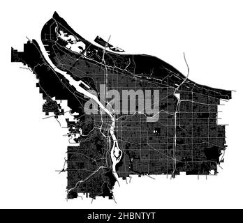 Portland, Oregon, USA, hochauflösende Vektorkarte mit Stadtgrenzen und bearbeitbaren Pfaden. Der Stadtplan wurde mit weißen Flächen und Linien gezeichnet Stock Vektor