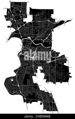 Sacramento, Kalifornien, USA, hochauflösende Vektorkarte mit Stadtgrenzen und bearbeitbaren Pfaden. Der Stadtplan wurde mit weißen Flächen und gezeichnet Stock Vektor