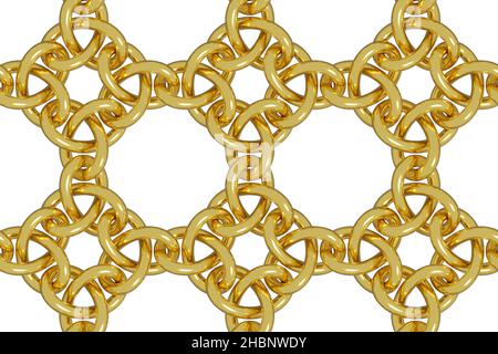 Das nahtlose Muster mit goldenem Link-Webmuster. 3D Abbildung. Stockfoto