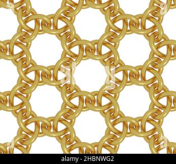 Das nahtlose Muster mit goldenem Link-Webmuster. 3D Abbildung. Stockfoto