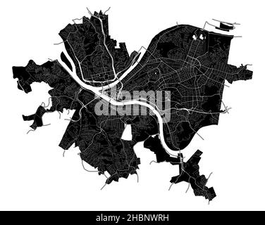 Pittsburgh, Pennsylvania, USA, hochauflösende Vektorkarte mit Stadtgrenzen und bearbeitbaren Pfaden. Der Stadtplan wurde mit weißen Flächen gezeichnet Stock Vektor