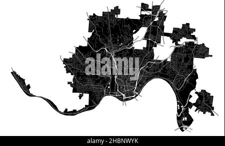 Cincinnati, Ohio, USA, hochauflösende Vektorkarte mit Stadtgrenzen und bearbeitbaren Pfaden. Der Stadtplan wurde mit weißen Flächen und Linien gezeichnet Stock Vektor