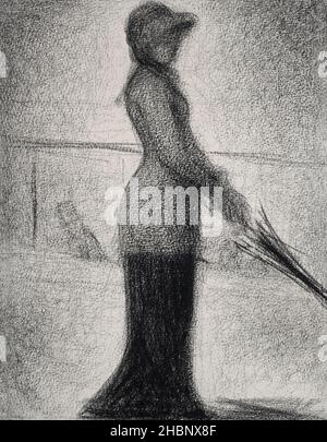 Georges Seurat - Frau mit Sonnenschirm (1884-1886) berühmte Zeichnung. Stockfoto