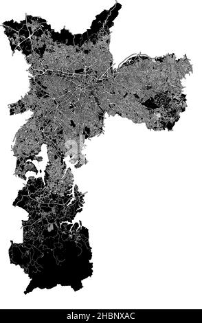 Sao Paulo, Brasilien, hochauflösende Vektorkarte mit Stadtgrenzen und bearbeitbaren Pfaden. Der Stadtplan wurde mit weißen Flächen und Linien für die Hauptroa gezeichnet Stock Vektor