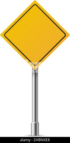 Realistisches Straßenschild. Gelbe Rautenform. Warnsymbol Stock Vektor