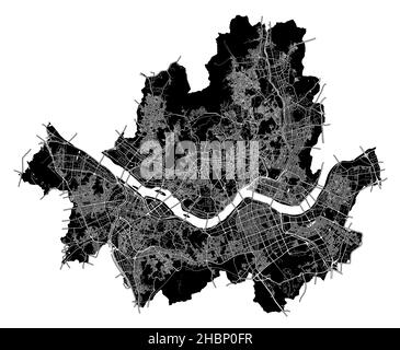 Seoul, Südkorea, hochauflösende Vektorkarte mit Stadtgrenzen und bearbeitbaren Pfaden. Der Stadtplan wurde mit weißen Flächen und Linien für Haupt-Ro gezeichnet Stock Vektor