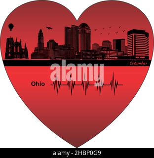 Columbus in the Heart - Illustration, Vector City Skyline Silhouette, Columbus Ohio Stock Vektor