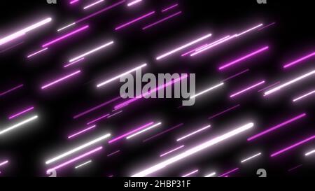 Rosa fliegende Neonlichter abstrakter Hintergrund. Helle Neon Linie gestaltete Hintergrund. Textur mit Beleuchtung, Kunst der Farben Kombination Stockfoto