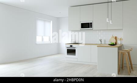 Küchenausstattung. 3D Rendering einer hellen Küche. Stockfoto