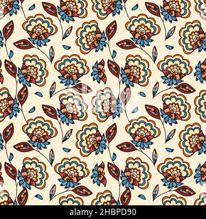Illustration Raster nahtlose Paisley-Muster mit Mustern auf einem beigen Hintergrund. Hochwertige Illustration Stockfoto