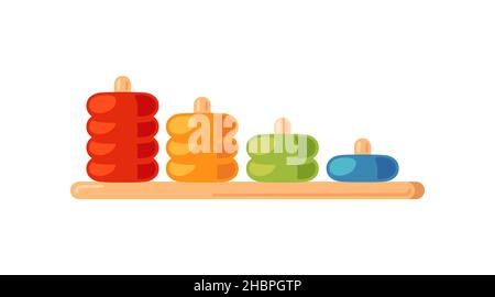 Montessori Bildung Logik Spielzeug. Baby mehrfarbige Sortierer. Kinder Holzspielzeug für Kinder im Vorschulalter. Montessori-System für die frühkindliche Entwicklung Stock Vektor