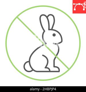 Nicht getestet auf Tiere Linie Symbol, Kaninchen und Hase, grausam frei Vektor-Symbol, Vektorgrafiken, editierbare Kontur Umriss Zeichen, eps 10. Stock Vektor