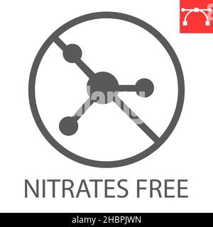 Nitrate-freies Glyphen-Symbol, gesund und organisch, nitratfreies Vektor-Symbol, Vektorgrafiken, editierbarer Strich-Solid-Zeichen, eps 10. Stock Vektor